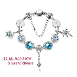 Wholesale New Ocean Style Love Key Pendant Bangle Silver Charm Bead Accessories Pandoa Bracelets Diy Wedding Jewelry Valentine Gift with box