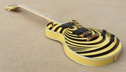 Custom Shop Zakk Wylde Black Twisted bullseye Yellow Electric Guitar Maple Neck & Fingerboard, White Pearl Block Inlay, Copy EMG Pikcups