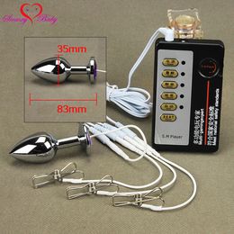 Middle Anal Plug Nipple Clamp Electric Shock Host and Cable electro shock sex toys electro stimulation sex toys for TENS Y18110801