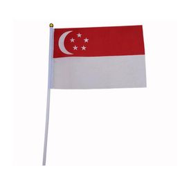 Singapore Hand Held Waving Flag and Banner for Outdoor Indoor, Polyester Fabric, Make Your Own Flags