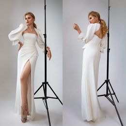 Cheap Simple Sexy Mermaid Dresses with Jacket Strapless High Side Split Bridal Gowns Hollow Back Sweep Train Wedding Dress Vestidos