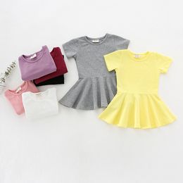 Baby Clothes Kids Clothing 2019 Summer Toddler Girls Dresses Cotton Flounce Skirt Short Sleeve Simple Expansion Skirts 7Colors Girls Clothes