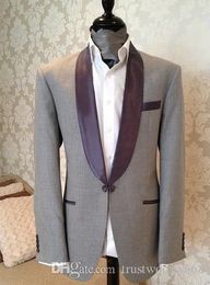 Cheap And Fine One Button Groomsmen Shawl Lapel Groom Tuxedos Men Suits Wedding/Prom Best Man Blazer ( Jacket+Pants+Tie) M43