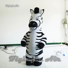 Parade Performance Walking Inflatable Zebra Costume 2m Funny Adult Wearable Blow Up Cartoon Animal Mascot Suit For Event