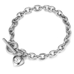 New Fashion Stainless Steel LOVE Heart Crystal Chains Charm Bracelet For Women Valentine's Day Female Bracelet Bangle