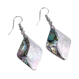 Green and White Double Color Rhombus Abalone Shells Charm Earring Mother of Pearl Shell 5 Pairs