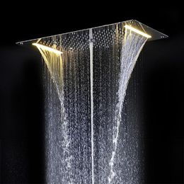 2020 New Style Shower Head LED Ceiling Square Overhead 700x380mm Bathroom Stystem Rain Waterfall Bubble Mist DA5422