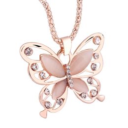 2021 Hot Korean 18K rose gold plated Sweater Chain Pendant Necklace Lucky Crystal Butterfly Long chain Necklace Animal Pendant Necklace