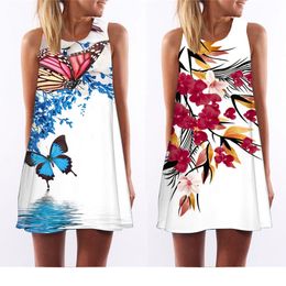 Chuqian Summer Dress Women 2019 Retro Casual Office Clothing Sleeveless Beach Dresses Cartoon Plant Print Vest Dress Vestido