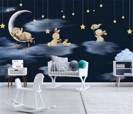 Online Wholesale Wallpaper Nordic Cartoon Rabbit Sky Night Children's Room Background Wall Decoration