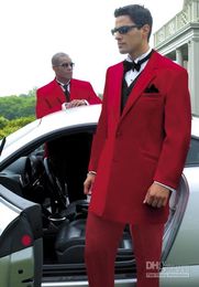 New Red Long Jacket Two buttons Notch Lapel Groom Tuxedos Groomsmen Man Blazer Wedding Suits (Jacket+Pants+Vest+Tie) 1406