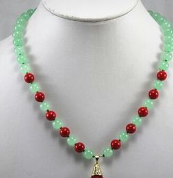free shipping designed 8mm light green jades with red shell pearl necklace 14mm shell pearl pendant necklace