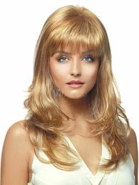 Women's Blonde Wigs Tousled Long Curly 100% Human Hair Wigs With Bangs