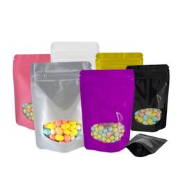 Self Sealing Package Bag Window Stand Up Gift Dried Food Fruit Tea Nut Packaging Pouches 100PCS/pack