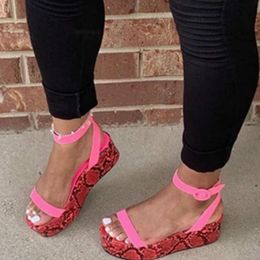 2020 Pink Platform Shoes Woman Sandals Open Toe Sandals Colourful Snake Ladies Summer Shoes Ankle Buckle Woman Size Plus