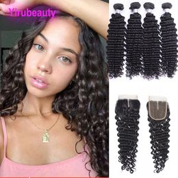 Malaysian Virgin Human Hair Deep Wave Bundles With Lace Closure 4X4 Baby Hair 4 Bundles With Lace Closure Natural Colour