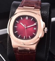 4 Colour Luxury Nautilus Mens Date Watches 40MM Leather Bracelet 18k Rose Gold Mechanical Automatic Movement Men's Wrist Watches