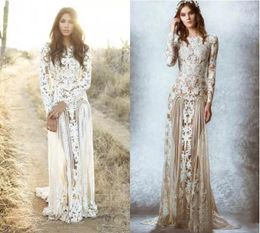 2019 Zuhair Murad Lace Vintage Evening Dresses Long Sleeves Sweep Train Prom Dresses Customized Stunning Lace Appliques Beading Formal Dress