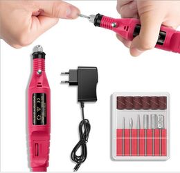 1pcs Pen Shape Electric Pedicure Nail Drill Machine Art Salon Manicure File Polish Tool+6 File Bit Acrylic Portable Manicure Pedicure Set