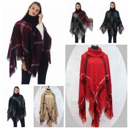 Plaid Poncho Fashion Knit Cashmere Scarves Girls Check Vintage Cape Scarf Wrap Lady Winter Shawl Cardigan Blankets Cloak Coat Sweater D6125