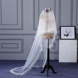 Best Sell Bridal Wedding Veil with Appliques Edge Tulle Long Cathedral Wedding Veil Bridal Veil with Comb veu de noiva