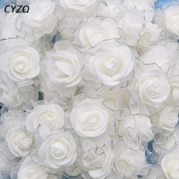 100Pcs 4cm PE Foam Silk Rose Artificial Flowers Heads for Wedding Home Decoration DIY Scrapbooking Wreath Fake Rose Flower