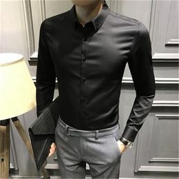 Long Sleeve Formal Shirts For Men Solid Slim Casual Basic Turn-down Collar Business Dress Shirts Korean Camisas Masculina