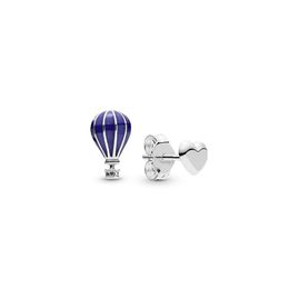 NEW Blue Hot Air Balloon & Heart Stud Earrings Original Box for Pandora 925 Sterling Silver Asymmetric EARRING sets for Women