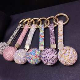 New Strass Rhinestone High Quality Leather Strap Crystal Ball Car Keychain Charm Pendant Key Ring for Women Fashion Keyring Gift