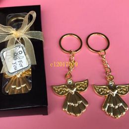 wholesale baby shower gifts for guests UK - 50pcs Wedding Favors Gift Angel Keychain in Gold and Silver Baby Shower Gift Key Ring for Guest