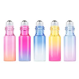 5ml essential oil Gradient Color glass roller bottles with Stainless Steel roller Perfume balls Lip balms Roll in bottles