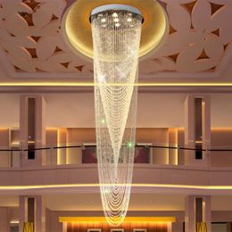 -Luces LED Circular villa escalera larga lámpara de araña sala de estar cortina de cuentas lámpara de cristal ambiente de lujo hotel Crystal Chandeliers