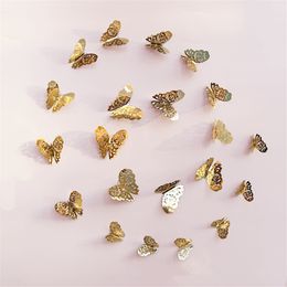 12 PCS Gold and Silver Hollow Three-Dimensional Butterfly 3D Wall Stickers Room Wall Decorations Living Room Decorations TV Wall Stickers