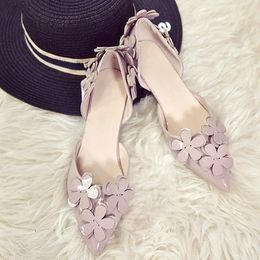 Hot Sale-2019 new sweet wild pointed single shoes women's high heels flowers stiletto bridesmaid shoes