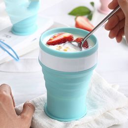 Folding Cup with Lid Silicone Retractable Drinking Cups Outdoor Travel Camping Water Cups