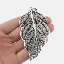 -3 unids grande antiguo plata hueco filigrana hojas encantos hojas colgantes bricolaje collar de bricolaje joyería haciendo hallazgo 95x46mm