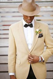 Classic Designe Beige Men Wedding Tuxedos Notch Lapel Groom Tuxedos Popular Jacket Blazer Men Business Dinner/Darty Suit(Jacket+Pants+Tie)83