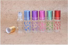 wholesale hot 5ml Roll-On Essential Oil Bottles With Roller Butterfly Printing Perfume Bottle Metal Glass Rolls