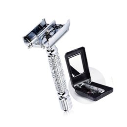 Barber Safety Blade Razor Shaver Double Edge Butterfly Twist Open T-Shaped Unisex 1 Travel Wase med spegel