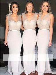 New Elegant Mermaid Bridesmaid Dresses Sheer Tulle Straps Deep V Neck Floor Length Wedding Guest Evening Gowns Formal Dress Custom