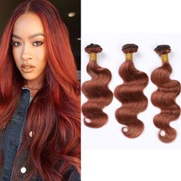 Dark Auburn Brazilian Wavy Human Hair Weave Bundles Body Wave #33 Copper Red Virgin Hair Extensions Reddish Brown Human Hair Weave Wefts