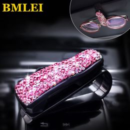 Bling Bling Crystal Rhinestone Car Glasses Case Holder Clip Vehicle Sun Visor Sunglasses Eyeglasses Auto Fastener