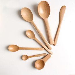 Wooden Spoon Eco-Friendly Natural Beech Long Handle Salad Mixing Spoon Ice Cream Scoop Butter Knife Tableware QW9784