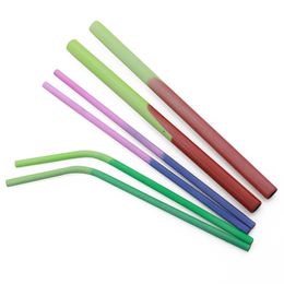 304 Stainless Steel Reusable Drinking Straw Temperature Sensitive Metal Straw Straight Bent Straw with Cleaning Brush Bar Accessory