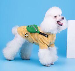 korean version new autumn dog mesh backpack striped cotton tshirt teddy dog pet clothing casual dog twolegged clothing wholesale