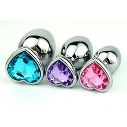 3pcs/set Adult Butt Beads With Heart Shaped Crystal Small Middle Big Sizes Stainless Steel Metal Anal Plug For Couples Jewellery Y19062902
