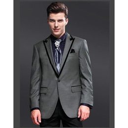 Brand New Grey Groom Tuxedos Peak Lapel Men Wedding Tuxedo Fashion Men Jacket Blazer Men Dinner/Darty Suit Custom Made(Jacket+Pants+Tie) 96