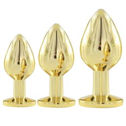 Gold Metal luxury Crystal Health Prostate Anal massage Massager Plug S/M/L A098