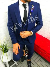 Classic One Button Handsome Groomsmen Peak Lapel Groom Tuxedos Men Suits Wedding/Prom Best Man Blazer ( Jacket+Pants+Vest+Tie) W84