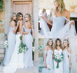 2019 Draped Sky Off-shoulder Beach Boho Long Blue Bridesmaid Dress Cheap Garden Wedding Party Guest Maid of Honour Gown Plus Size Custom Made